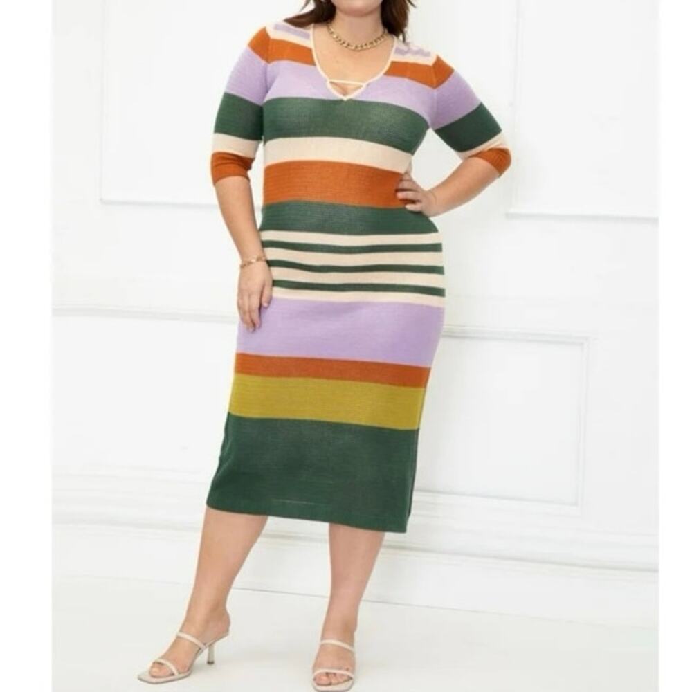 ELOQUII Multicolor Stripe Open-Knit Crochet Dress Plus Size 26/28